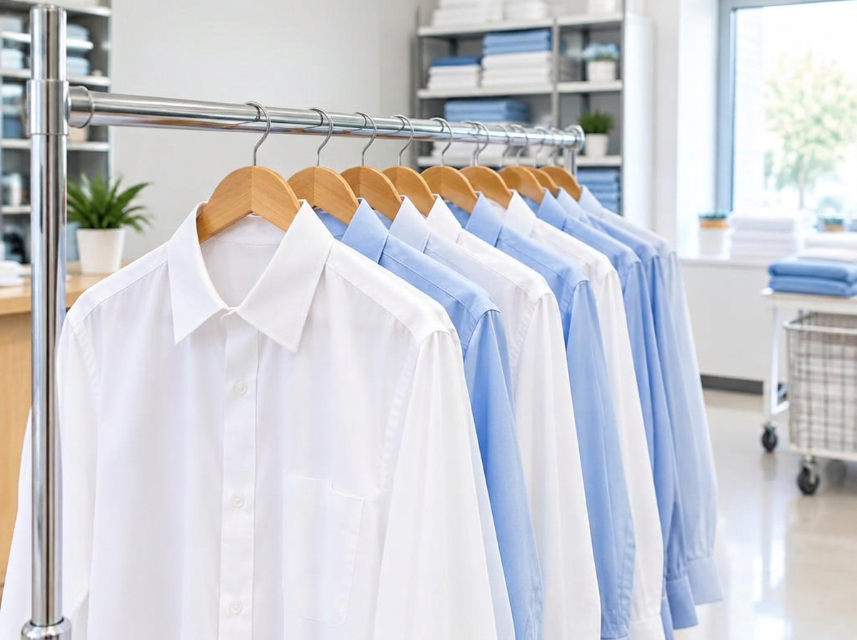 Camisas passadas penduradas em cabides de madeira
